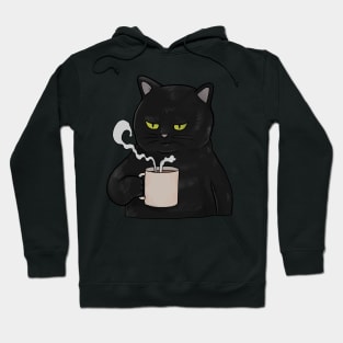 Grumpy Black Cat with Coffee Morning Grouch Hoodie